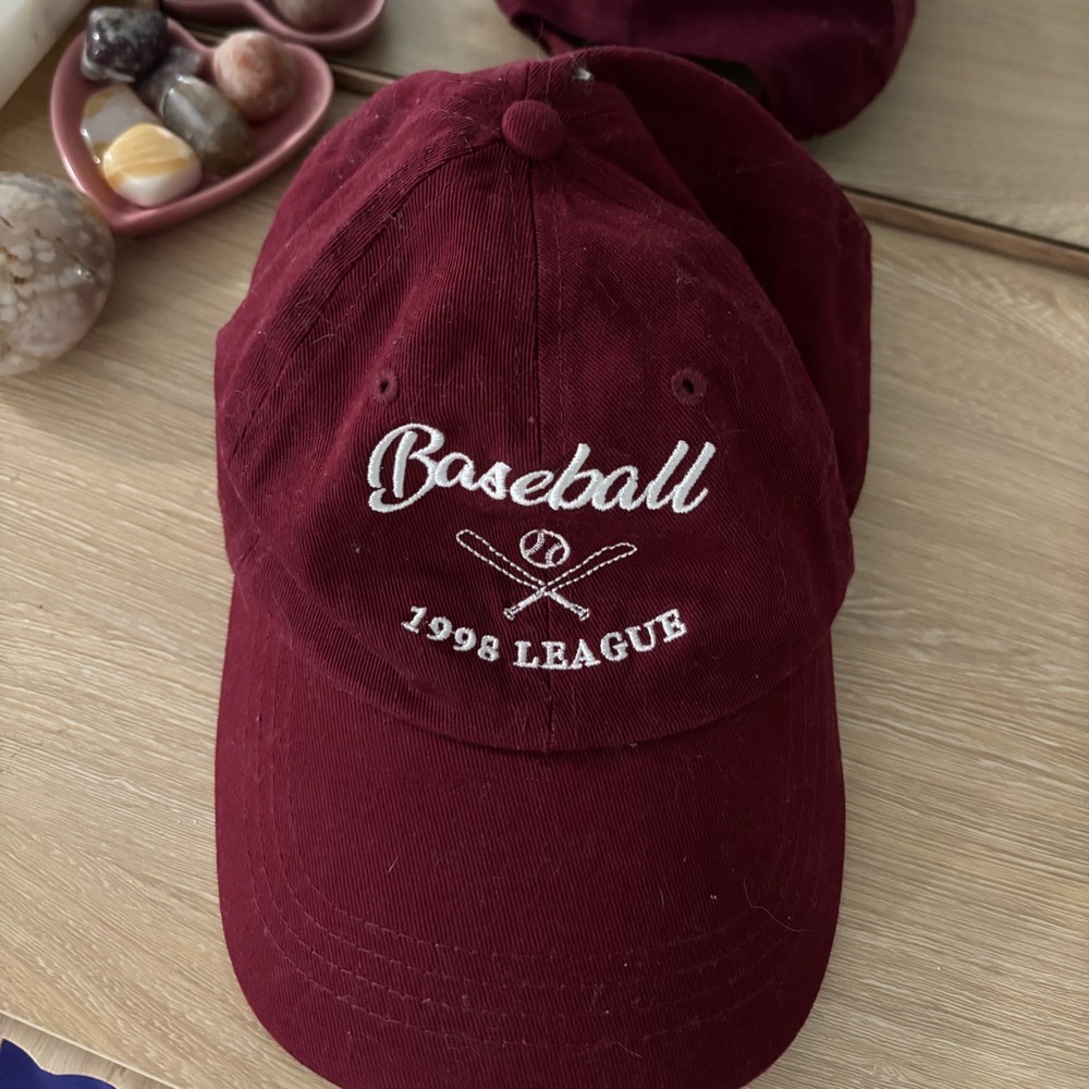 Berksha burgundy and white baseball cap with adjustable strap!